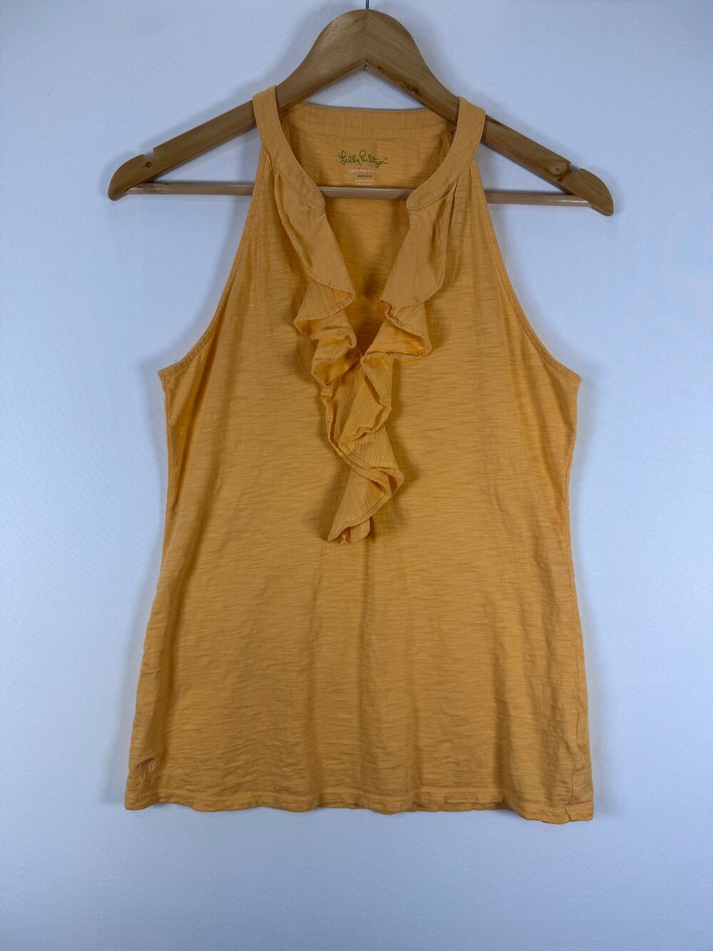 Lilly Pulitzer Women’s M Gold Pima Cotton Ruffle Neck Sleeveless Tank Top